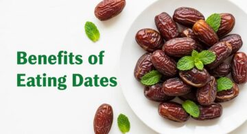 Glossy Medjool dates on white plate with mint leaves – benefits of eating dates healthy snack