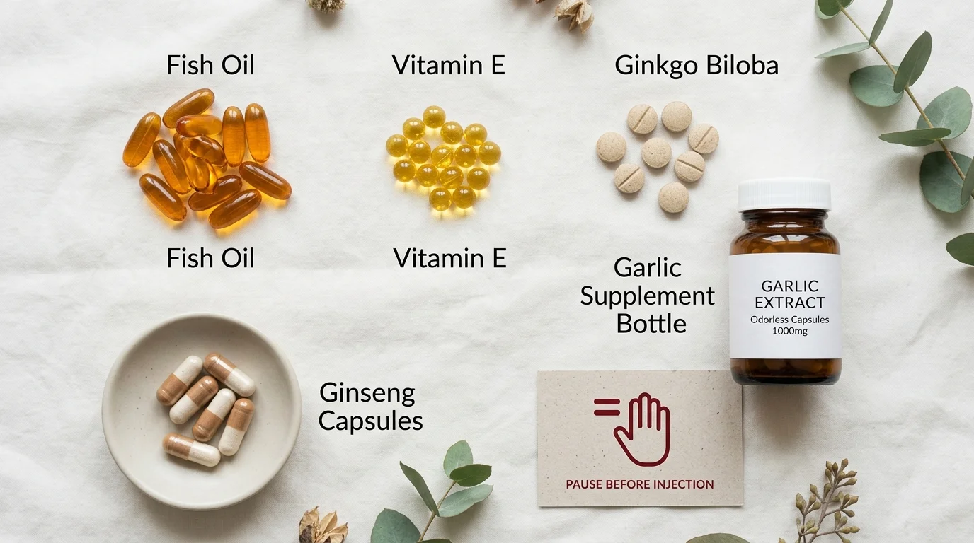 Common supplements to avoid before injections including fish oil vitamin E ginkgo and ginseng