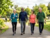 Adults over 60 walking outdoors as part of a healthy-aging routine