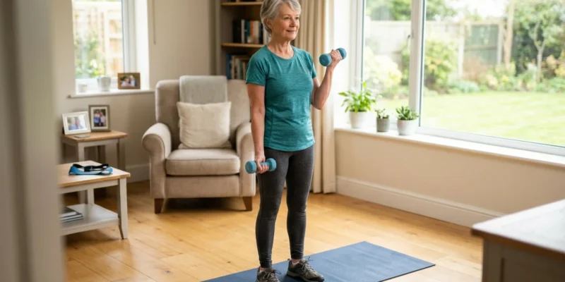 Senior adult doing resistance training to support muscle mass and metabolic rate after 60
