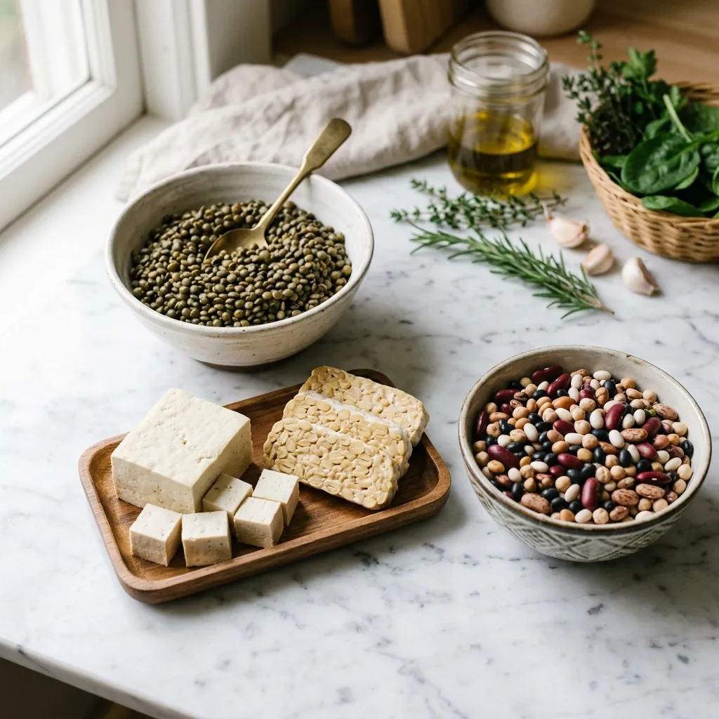 Plant based protein sources for seniors including tofu tempeh and lentils