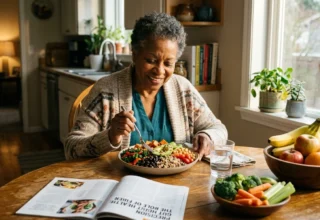 Older adult eating fiber-rich foods for precision gut health