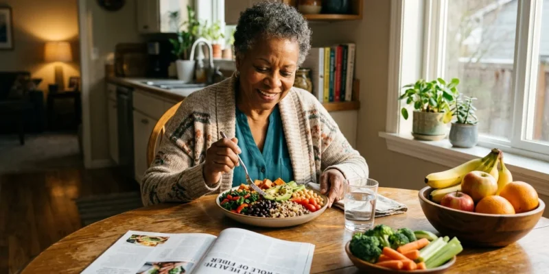 Older adult eating fiber-rich foods for precision gut health