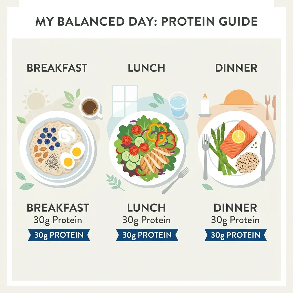 Diagram representing the 30g protein threshold per meal for senior muscle synthesis