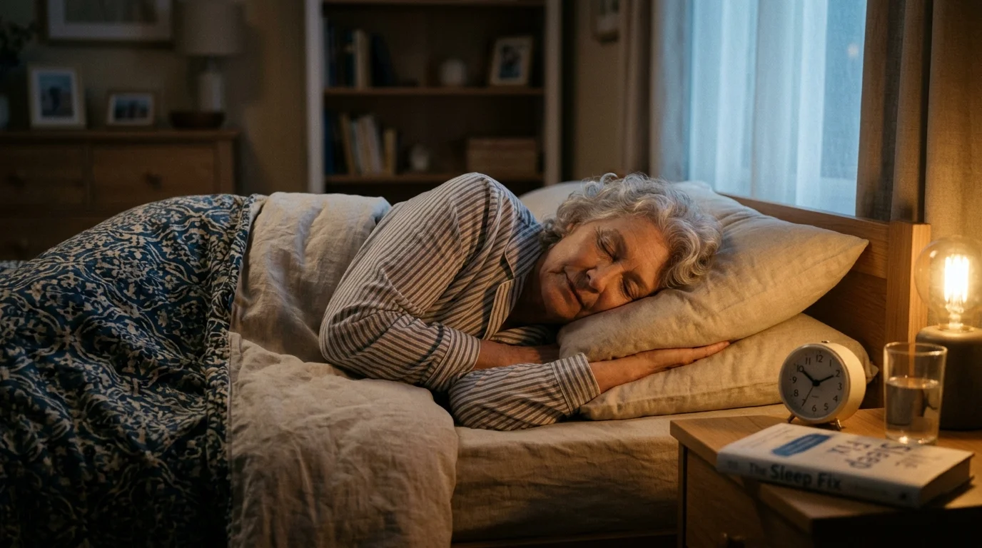 Older adult sleeping soundly on their side at night for restorative deep sleep