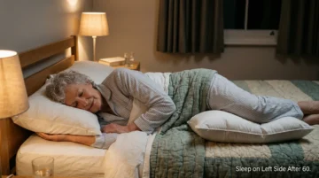 Older adult sleeping peacefully on their left side with a pillow between the knees