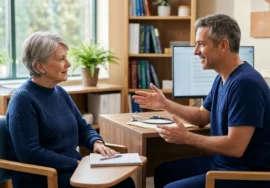 Older adult discussing GLP-1 treatment questions with a doctor