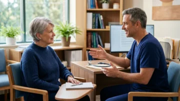 Older adult discussing GLP-1 treatment questions with a doctor