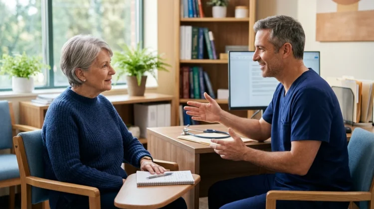 Older adult discussing GLP-1 treatment questions with a doctor