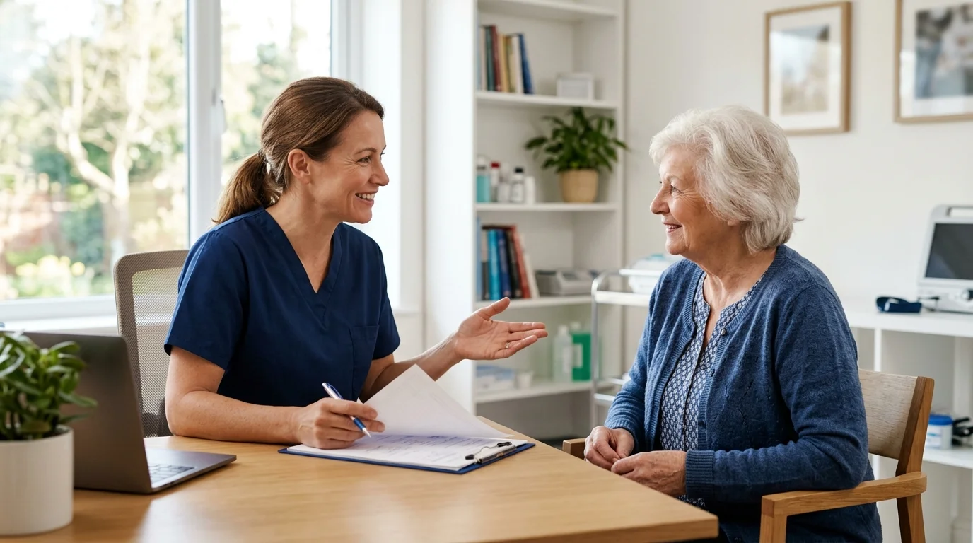 Senior discussing chronic pain symptoms with a doctor
