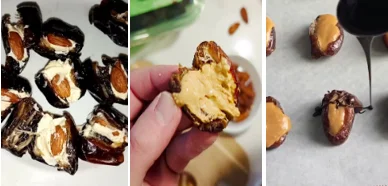 Dates stuffed with almond peanut butter