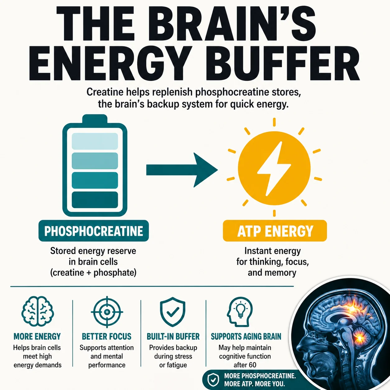 How creatine phosphocreatine supports ATP energy in the brain