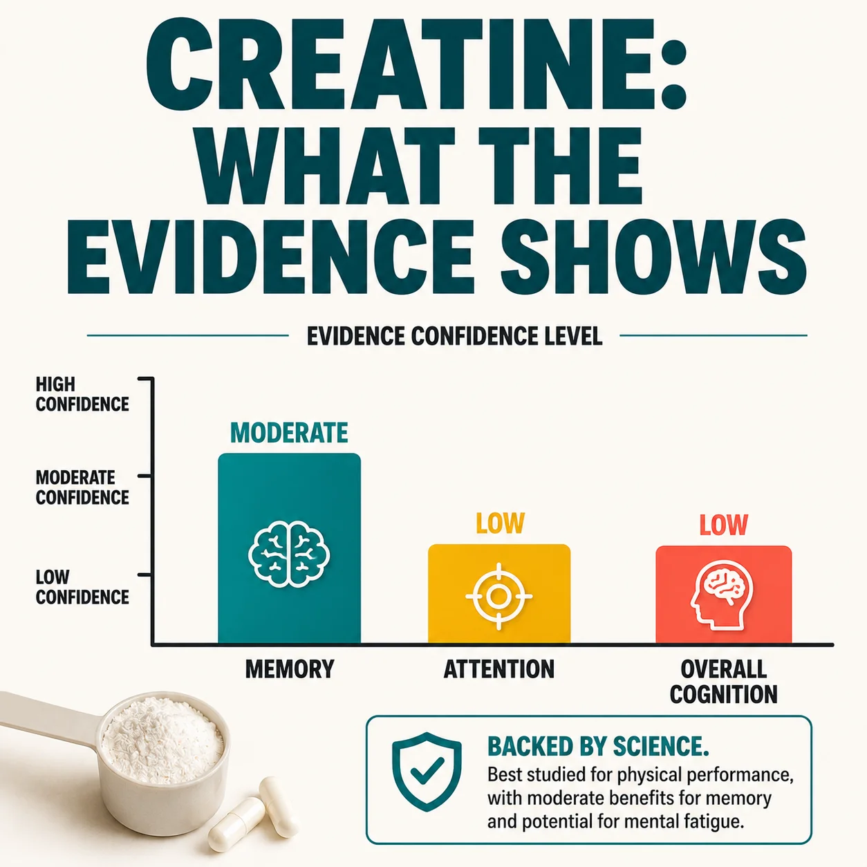 What the evidence shows for creatine and memory, attention, and cognition