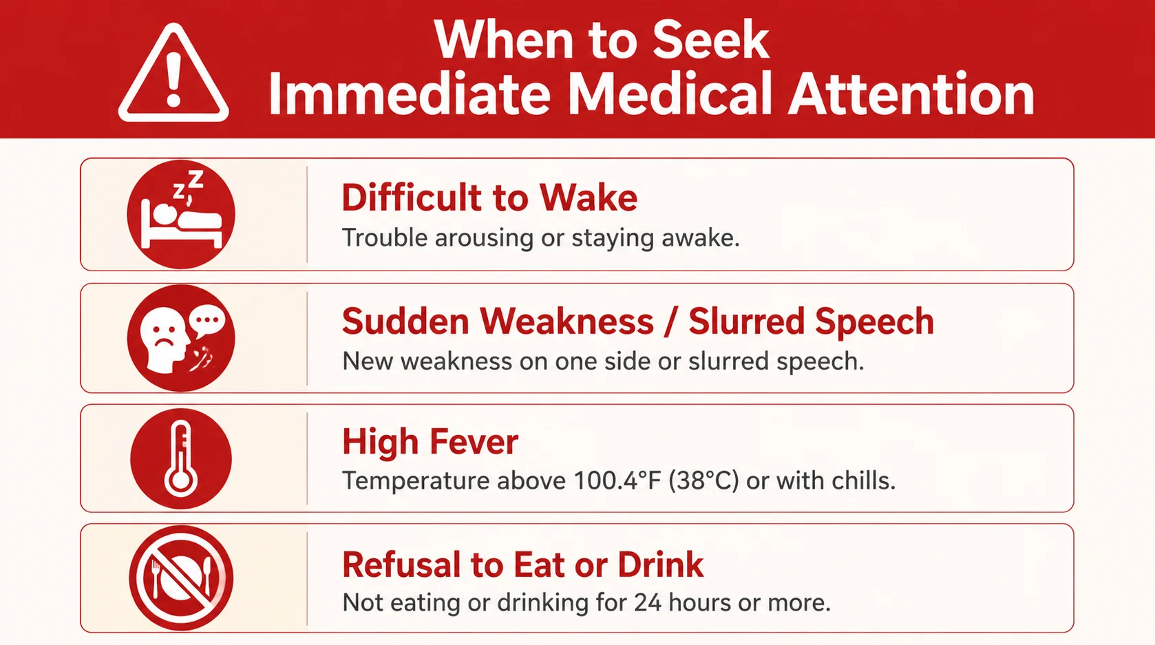 Infographic showing red flag warning signs requiring immediate medical attention