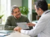 Doctor reviewing hs-CRP and IL-6 lab results with an older adult patient