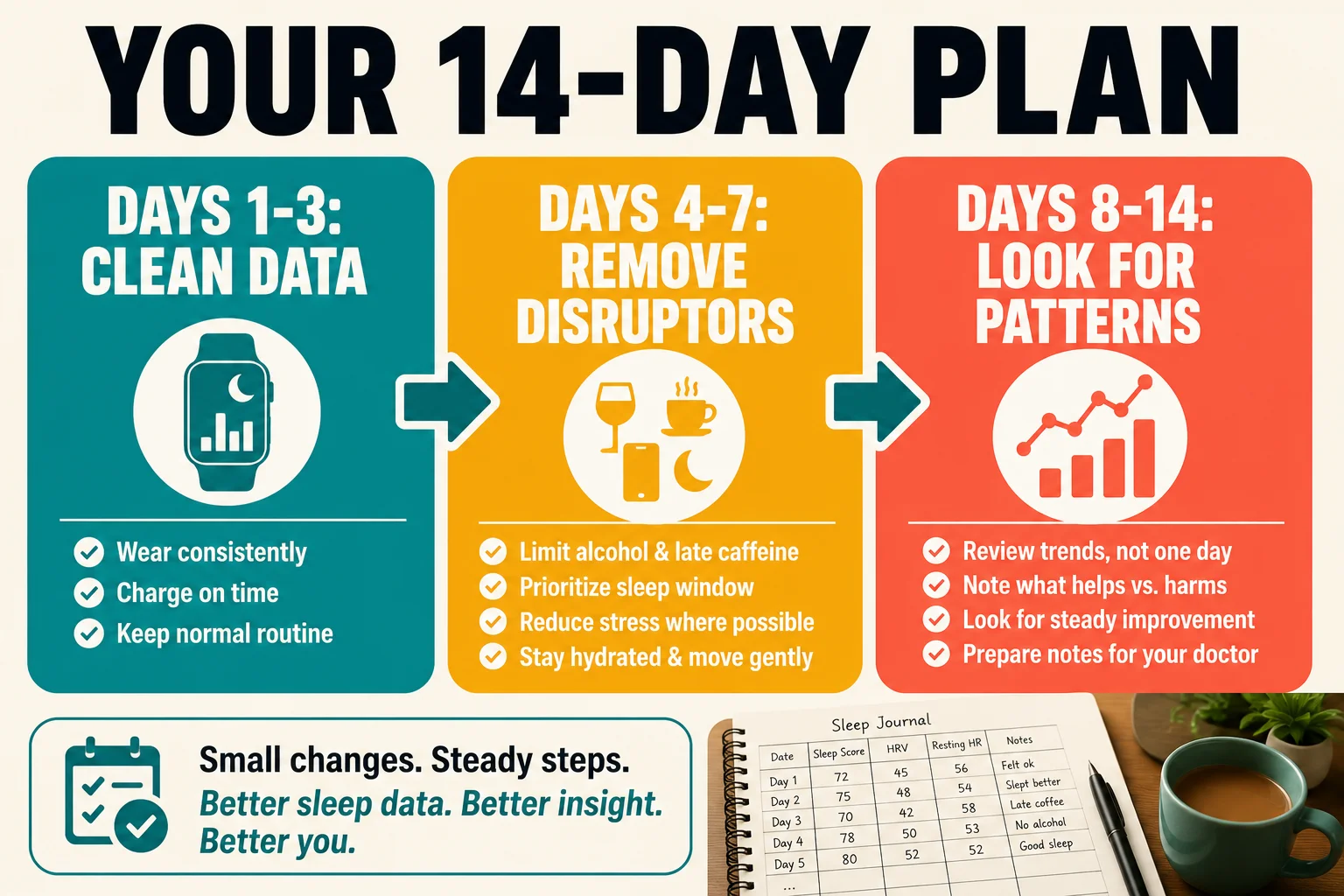 Fourteen day reset and observation plan for HRV and sleep tracking