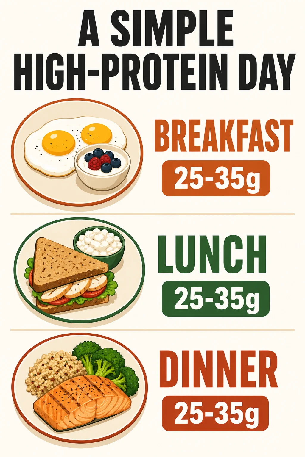 A simple high protein day plan with breakfast lunch and dinner for older adults