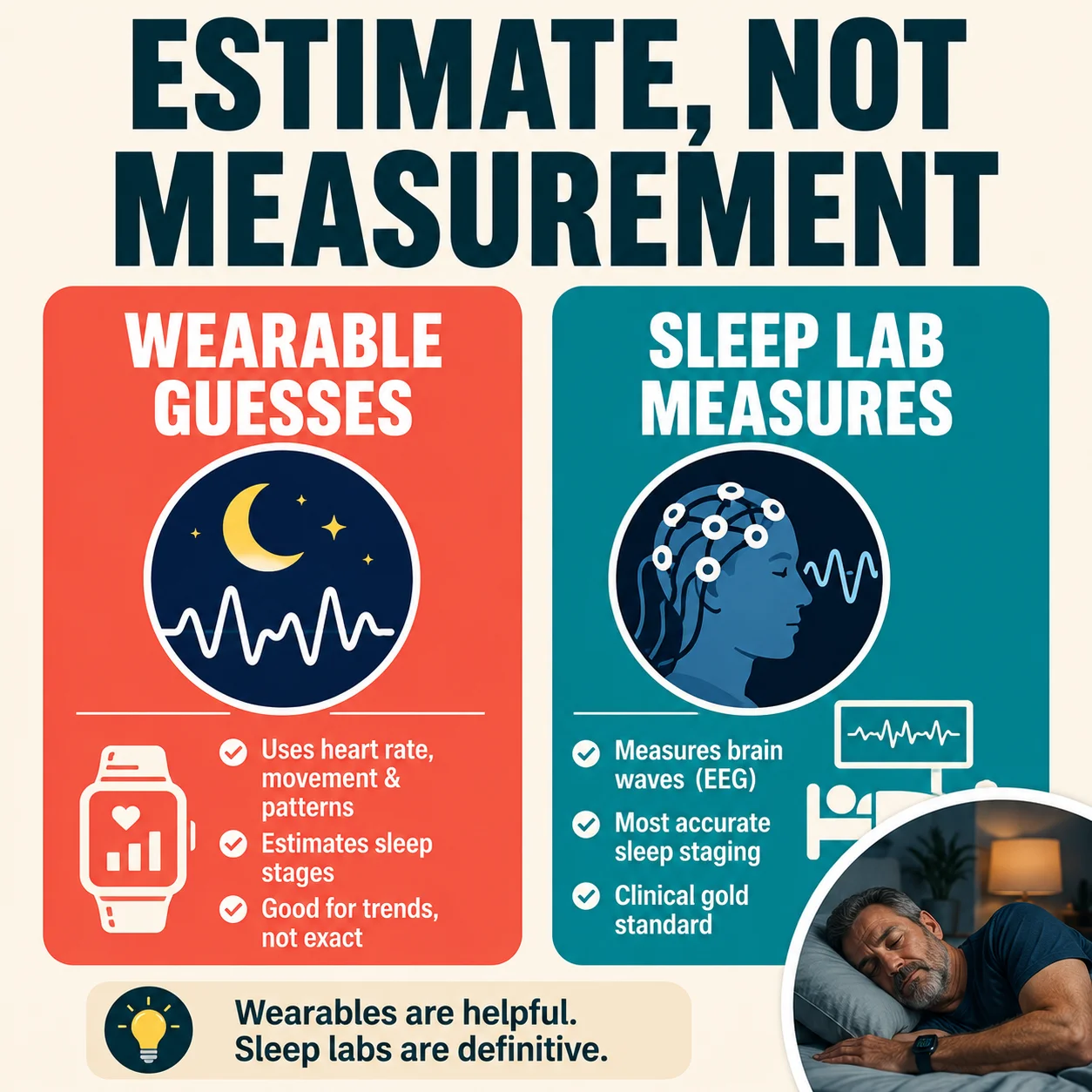 A wearable estimates deep sleep while a sleep lab actually measures it