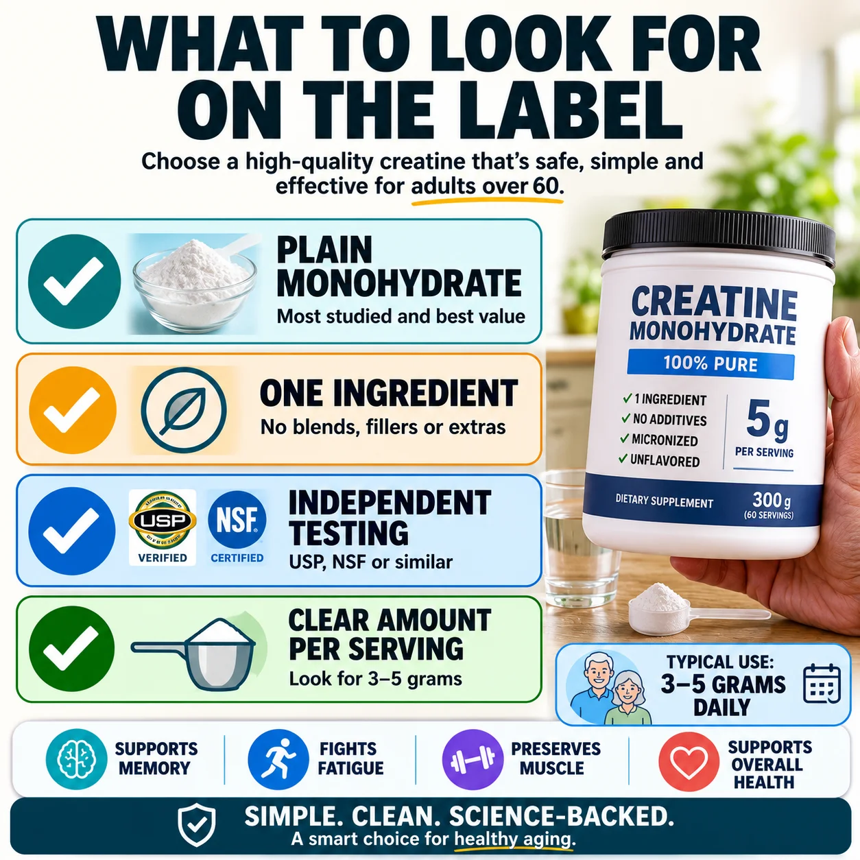 Checklist for choosing a creatine product label after 60