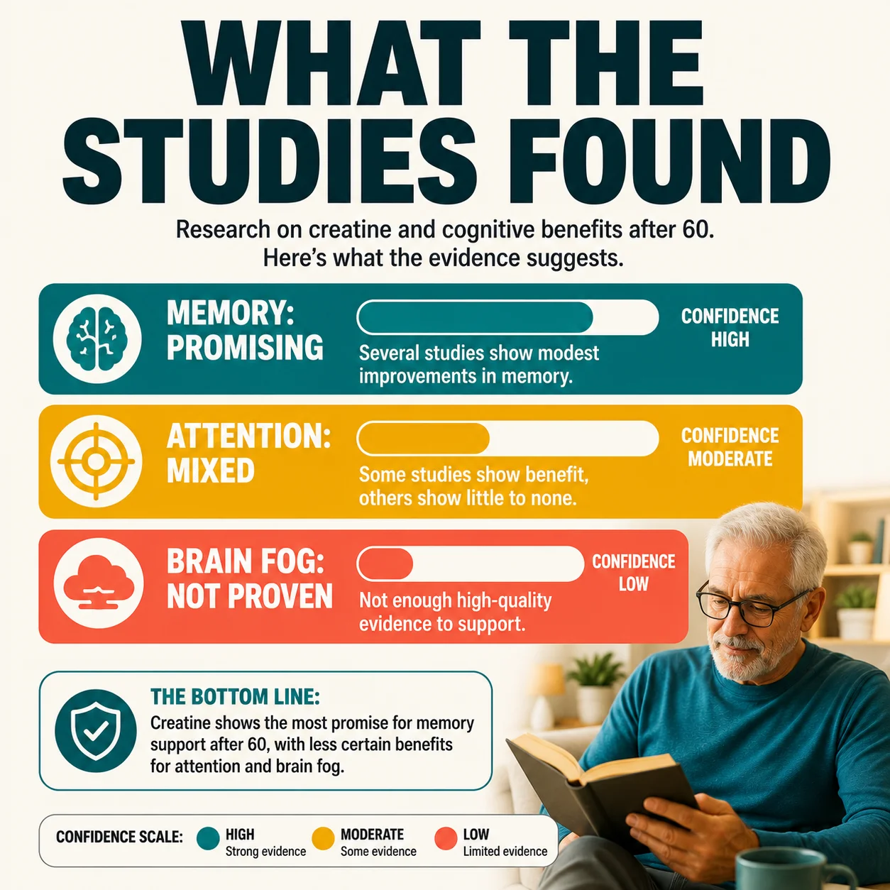Creatine research findings for memory attention and brain fog after 60
